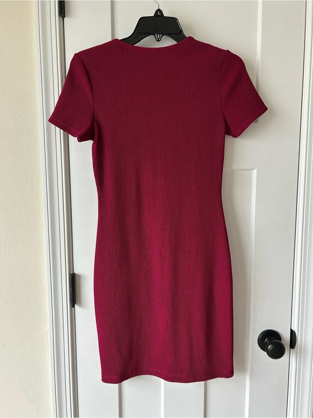Express Ribbed Zip-Front Mini Dress in Wine Red - Picture 3 of 6